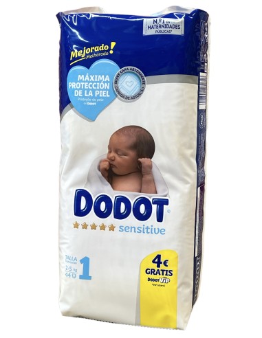 PAÑAL DODOT SENSITIVE TALLA 1 BOLSA 58 UND 2-5 KG