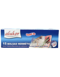 BOLSA CIERRE ZIP ALUKOR 20X30 CM 15 UND