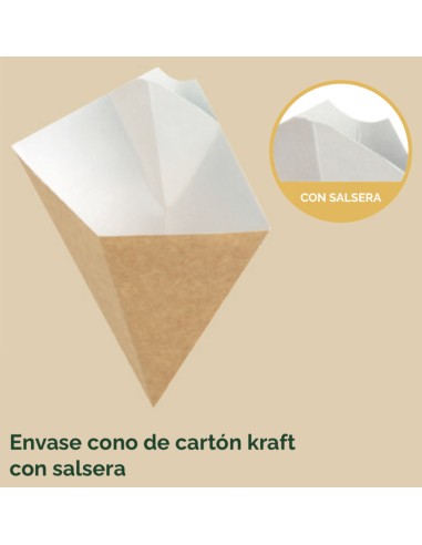 ENVASE CONO+SALSERO CARTON KRAFT 21,5X27 CM 50 UND