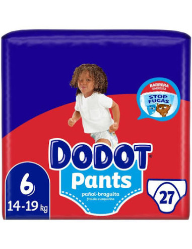 PAÑAL DODOT PANTS 13-19KG TALLA 6 PQT. 27 UND