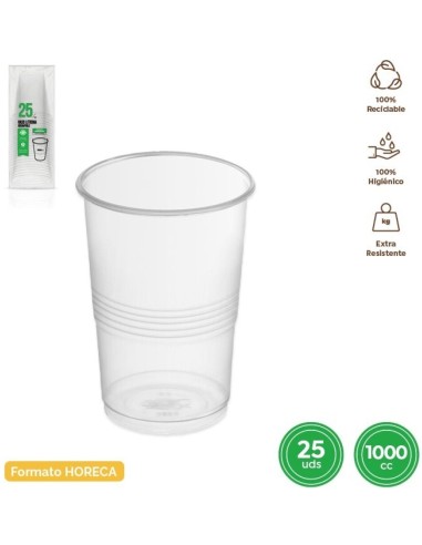 VASO TRANSPARENTE 1000 CC PQT 25 UND