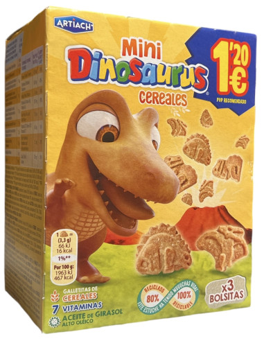 GALLETAS DINOSAURUS MINI CEREALES 120g PVP1,20