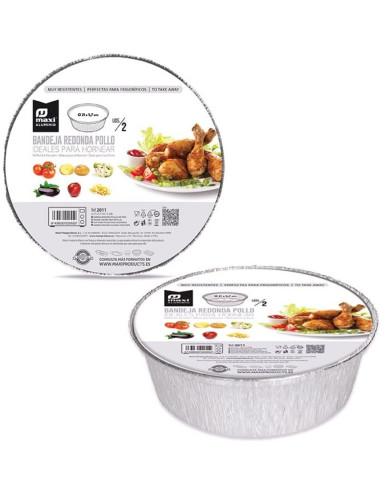 ENVASE ALUMINIO CON TAPA REDONDA POLLO 2 UND