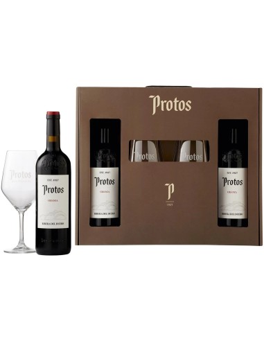 ESTUCHE VINO TINTO PROTOS CRIANZA 2 BOTELLAS + 2 COPAS