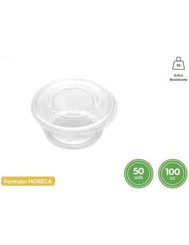 SALSERA TRANSPARENTE CON TAPA 100 CC PACK-50 UND