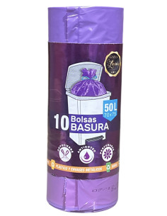 BOLSA BASURA VIOLETA 70X75 CUBO 50 LT X 10 SERV.