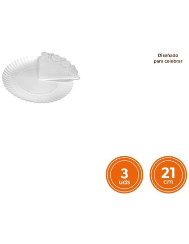 BANDEJA CARTON REDONDA Y BLONDA 21 CM PACK-3 UND