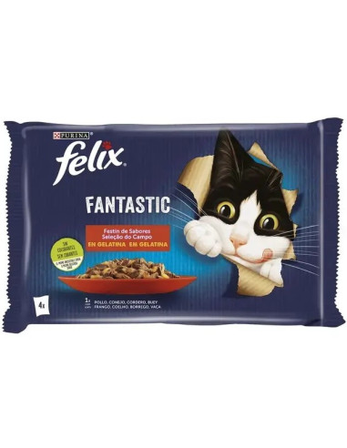 COMIDA GATOS FELIX GELAT, BUEY SOBRE PK-4X85 G