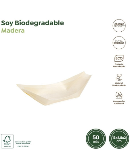 BARQUILLA MADERA 13X8,5X2CM PACK-50 UND