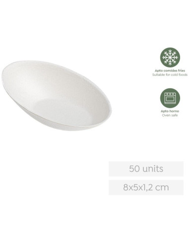 PLATO OVALADO CAÑA DE AZUCAR 8X5X1,2CM PACK50 UND
