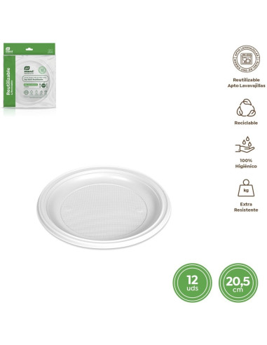 PLATO LLANO REDONDO REUT. BLANCO Ø20,5CM PS 12 UDS