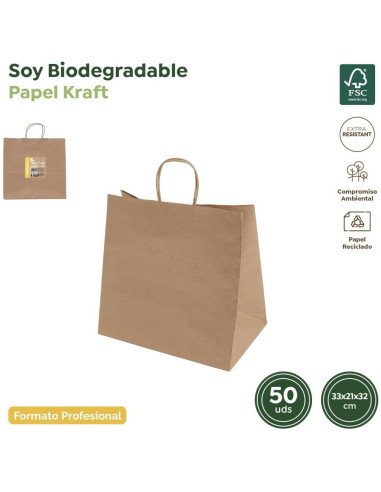 BOLSA PAPEL ASA RIZADA 32X21X36CM PACK-50 UND