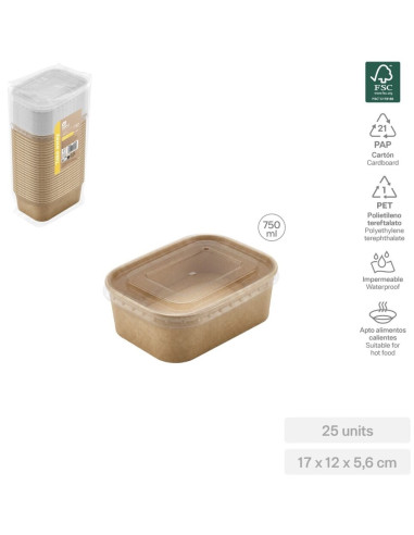 ENVASE RECTANGULAR CON TAPA 750 ML